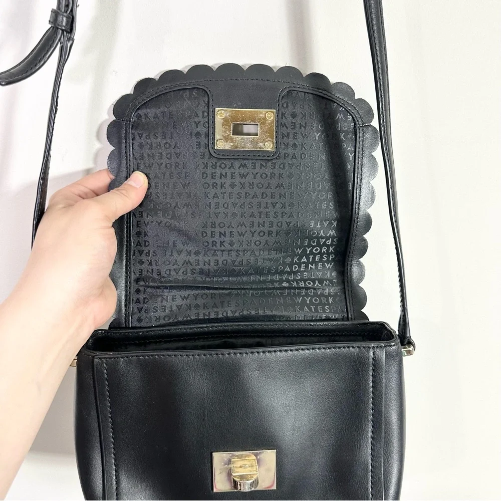 Kate Spade Black Leather Gold Hardware Scalloped Crossbody Bag